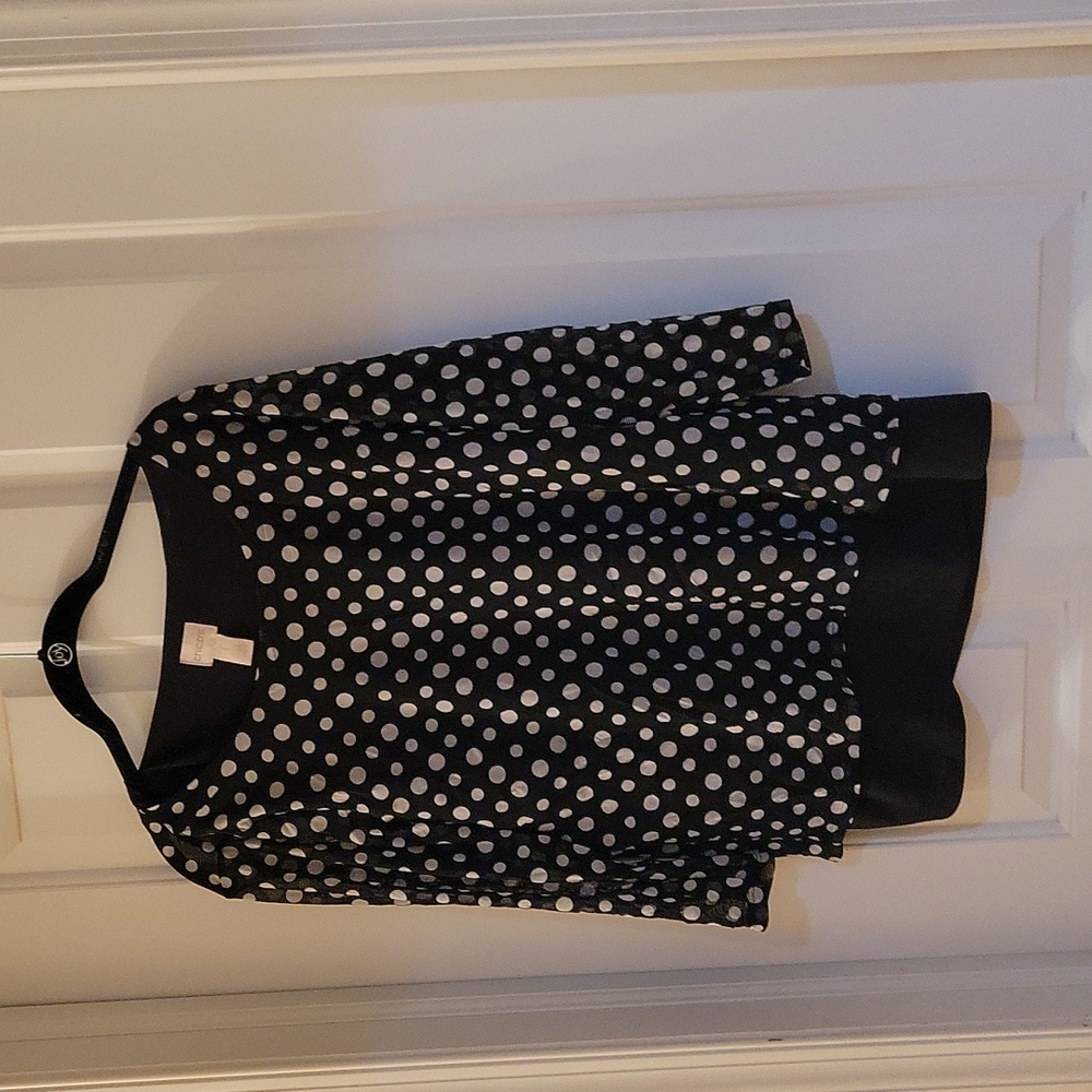 Chicos black polka dot top with sheer overlay medium